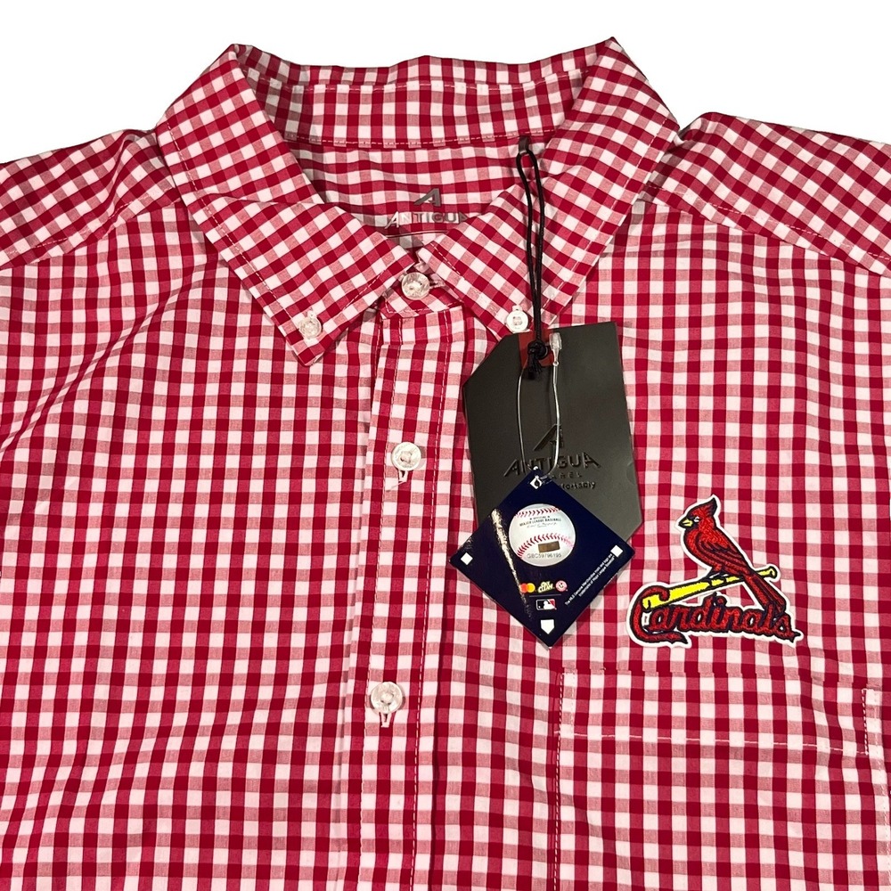 Antigua St Louis Cardinals Button Up Shirt Mens XL Gingham Ellis LS Woven MLB